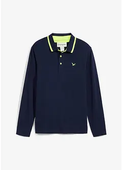 Polo en maille piquée avec détails fluo, manches longues, bonprix