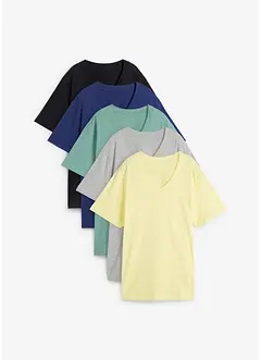 Weites Long-Shirt mit V-Ausschnitt, Kurzarm (5er Pack), bonprix