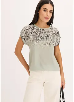 Shirt mit Webeinsatz und Glitzersteinchen, bonprix