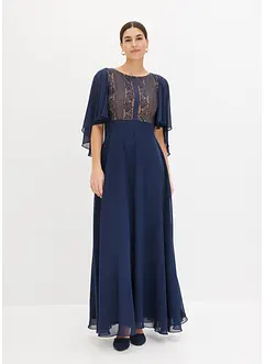 Robe midi en crêpe avec dentelle et cape, bonprix