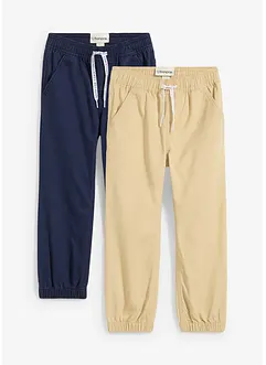 Lot de 2 pantalons taille extensible, 100% coton, bonprix