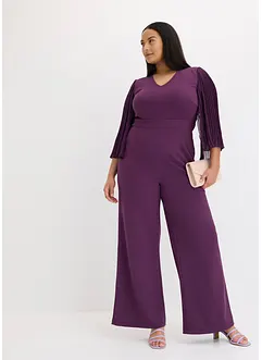 Jersey-Overall mit Plissee-Ärmel aus feinem Chiffon, bonprix