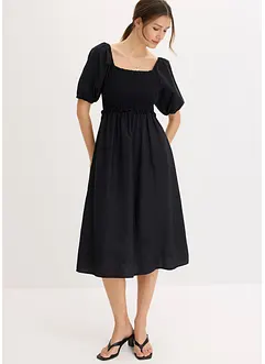 Robe midi à manches bouffantes et haut smocké, bonprix