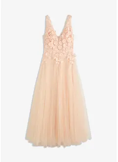 Maxikleid aus zartem Tüll mit Blumen-Applikation, bonprix