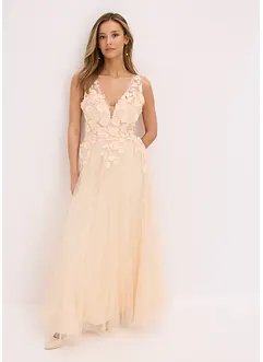 Maxikleid aus zartem Tüll mit Blumen-Applikation, bonprix