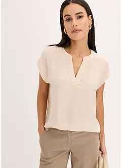 Lockere Satin-Kurzarmbluse mit überschnittenen Schultern, bonprix
