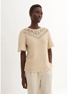 Ajour-Pullover mit Leinenanteil, bonprix