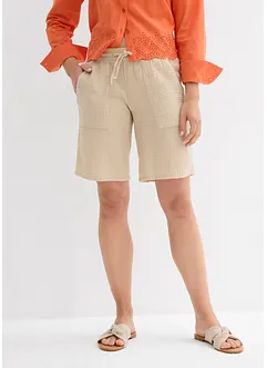 Bermuda en gaze de coton avec taille élastiquée, bonprix