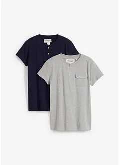 Henleyshirt mit Bio-Baumwolle, Kurzarm (2er Pack), bonprix