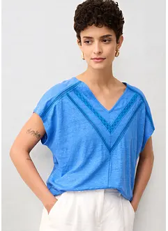 T-Shirt aus reinem Leinen mit Spitze, bonprix