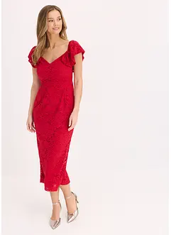 Robe en dentelle à manches drapées, bonprix