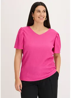T-shirt en crêpe texturé à manches papillon, bonprix