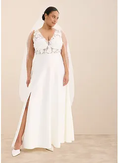 Brautkleid aus glänzendem Satin mit Blumen-Applikation, bonprix