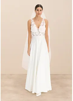 Robe de mariée en satin brillant avec application de fleurs, bonprix