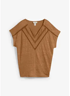 T-Shirt aus reinem Leinen mit Spitze, bonprix