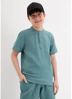 Chemise manches courtes à col montant en gaze de coton douce, bonprix