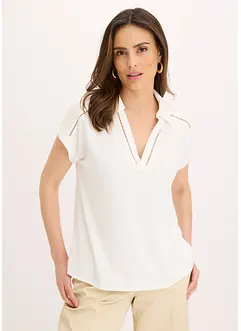 Polo en maille piquée de viscose avec empiècement en dentelle, bonprix