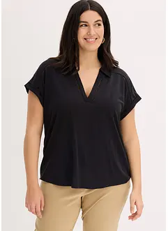 Polo en maille piquée de viscose avec empiècement en dentelle, bonprix