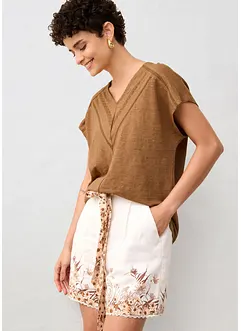 T-shirt 100% lin avec dentelle, bonprix