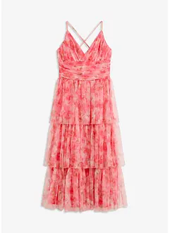 Midikleid aus feinem Tüll mit Volants, bonprix