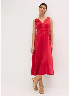 Midikleid aus glänzendem Satin mit Blumen-Applikation, bonprix