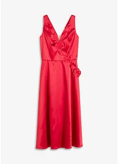 Midikleid aus glänzendem Satin mit Blumen-Applikation, bonprix