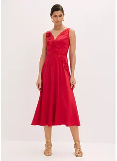 Robe midi en satin brillant avec fleurs appliquées, bonprix