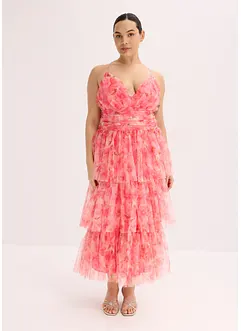 Midikleid aus feinem Tüll mit Volants, bonprix