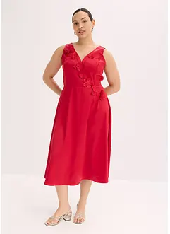 Robe midi en satin brillant avec fleurs appliquées, bonprix