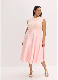 Midikleid aus glänzendem Satin mit Spitze, bonprix