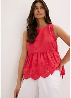 Blouse sans manches avec broderies anglaises, fendue sur les côtés, bonprix