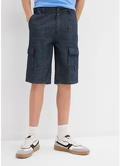 Short cargo long en chambray, Regular, bonprix
