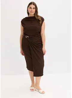 Robe midi côtelée avec drapé, bonprix