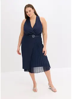 Midikleid in Wickel-Optik mit Plissee-Einsatz, bonprix