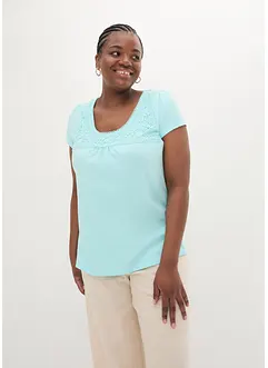 T-shirt coton et dentelle, manches courtes, bonprix