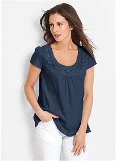 Baumwoll Shirt mit Spitze, Kurzarm, bonprix