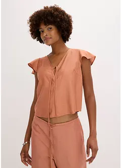 Bluse mit Volantärmeln in Glanzoptik, bonprix