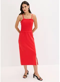 Midikleid aus festem Jersey mit Smockeinsatz und Schlitz, bonprix