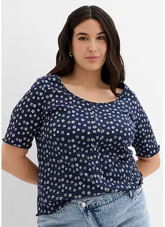 Ripp-Shirt mit Blumendruck, Halbarm, bonprix