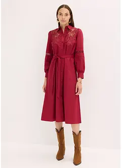 Midikleid mit Spitzeneinsatz aus Baumwolle, bonprix