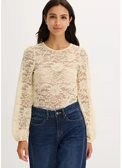 Kurzes Shirt aus elastischer Spitze, bonprix