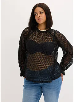 Spitzen-Shirt mit Volants aus Baumwolle, bonprix