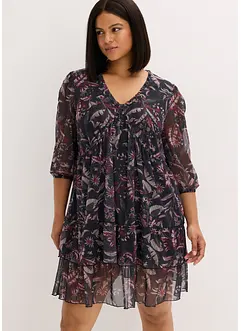 Mesh-Jerseykleid mit Volants, bonprix
