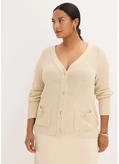 Melange Strickjacke mit goldfarbigen Knöpfen, bonprix