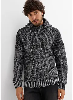 Grobstrick-Pullover mit Kapuze und Bikerdetails, bonprix