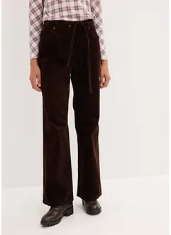 Pantalon large en velours côtelé avec ceinture à nouer, bonprix
