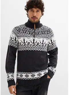 Maritimer Norweger-Pullover mit Troyerkragen, bonprix