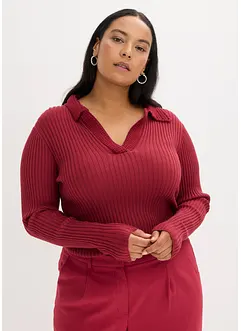 Pull en fine maille à col polo contrastant, bonprix