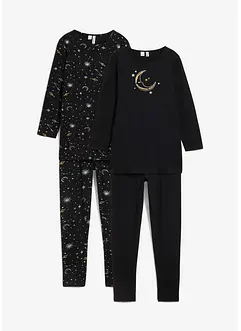 2 pyjamas avec T-shirt manches longues et legging, imprimé brillant, bonprix