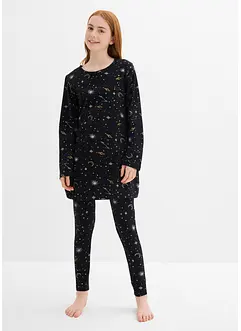 2 pyjamas avec T-shirt manches longues et legging, imprimé brillant, bonprix